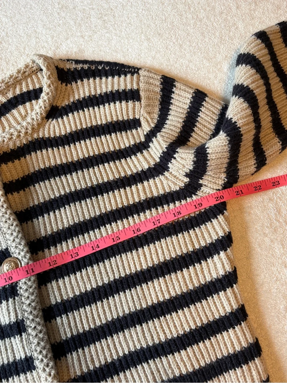 Storia Black & Tan Striped Cropped Cardigan, Gold Buttons, Women’s Sz Small